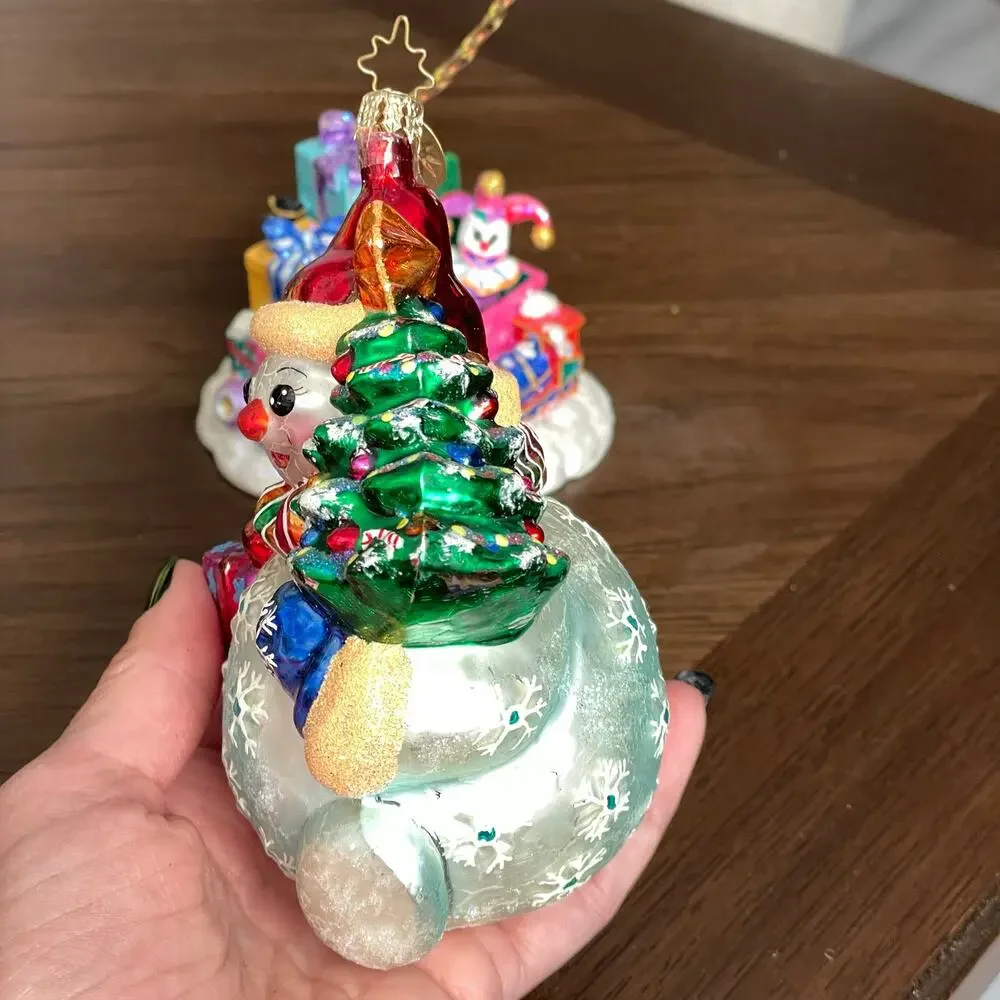 Christopher Radko Chubby Cheer Delight Snowman Ornament & Stand Vtg 2000 READ